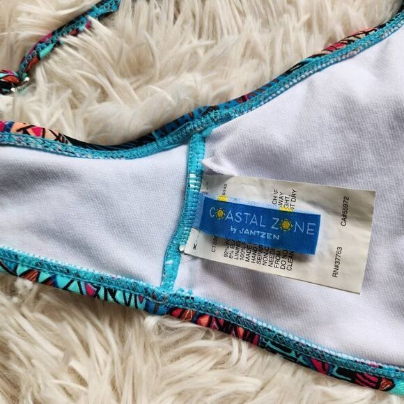 Jantzen Bikini Top Size Large Multicolor Ruffle Shoulders Costal Zone Swimwear - Picture 6 of 6